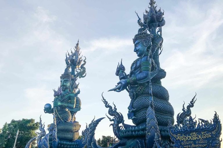 Blue Statues At Blue Temple, Wat Rong Suea Ten In Chiang Rai
