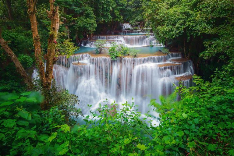 Huay Mae Khamin Waterfall In Kanchanaburi In The Middle Of The Forest