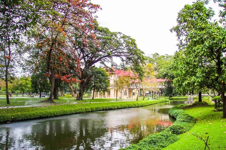 Garden And Small Canal With Building In The Bakcground At Sanam Chandra Palace, Nakhon Pathom