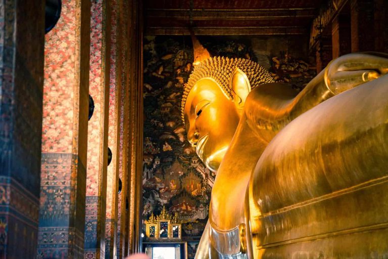 Reclining Buddha Statue At Wat Pho, Temple Of Reclining Budda In Bangkok